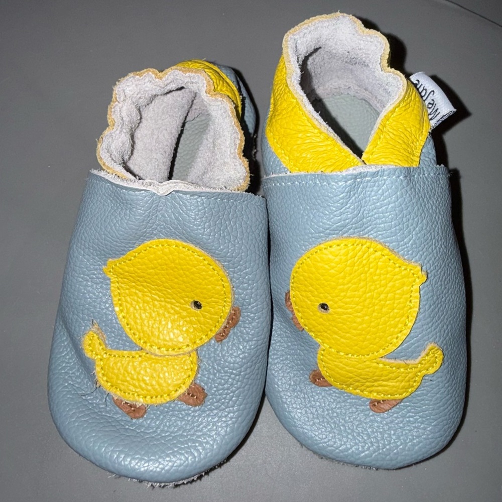 Kids Yellow & Blue Duck Leather Slip-On Soft Sole Shoes